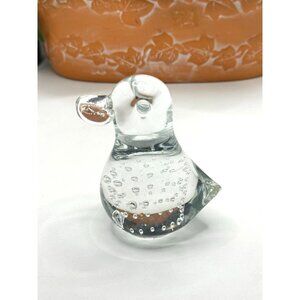Handcrafted Clear Glass Duck Figurine With Bubble Design